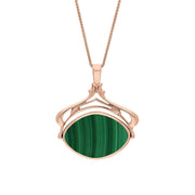 18ct Rose Gold Whitby Jet Malachite Marquise Swivel Fob Necklace, P115_10.