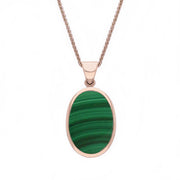 18ct Rose Gold Whitby Jet Malachite Small Double Sided Fob Necklace, P832.