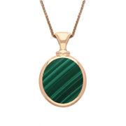 18ct Rose Gold Whitby Jet Malachite Small Double Sided Oval Fob Necklace, P219.