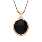 18ct Rose Gold Whitby Jet Malachite Small Double Sided Oval Fob Necklace, P219_2.