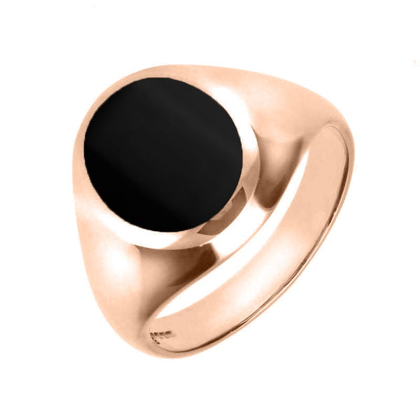 18ct Rose Gold Whitby Jet Medium Oval Signet Ring. R189.