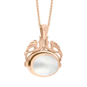18ct Rose Gold Whitby Jet Mother Of Pearl Double Sided Oval Swivel Fob Necklace, P104_4_3.