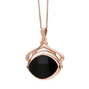 18ct Rose Gold Whitby Jet Mother Of Pearl Marquise Swivel Fob Necklace