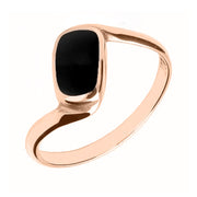 18ct Rose Gold Whitby Jet Oblong Twist Ring. R001.