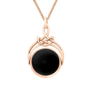 18ct Rose Gold Whitby Jet Turquoise Round Swivel Fob Necklace, P258_12_2.