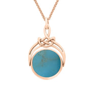 18ct Rose Gold Whitby Jet Turquoise Round Swivel Fob Necklace, P258_12.