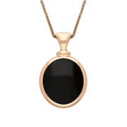 18ct Rose Gold Whitby Jet Turquoise Small Double Sided Oval Fob Necklace, P219_2.