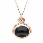 18ct Rose Gold Whitby Jet White Mother of Pearl Oval Swivel Fob Necklace, P096.