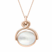 18ct Rose Gold Whitby Jet White Mother of Pearl Oval Swivel Fob Necklace, P096_2.