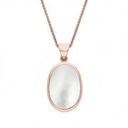 18ct Rose Gold Whitby Jet White Mother Of Pearl Small Double Sided Fob Necklace, P832.