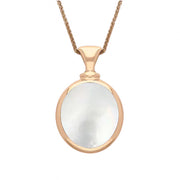 18ct Rose Gold Whitby Jet White Mother Of Pearl Small Double Sided Oval Fob Necklace, P219_2.