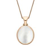 18ct Rose Gold Whitby Jet White Mother Of Pearl Small Double Sided Pear Fob Necklace, P220_2.