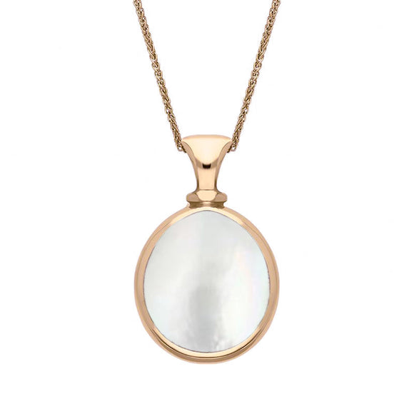 18ct Rose Gold Whitby Jet White Mother Of Pearl Small Double Sided Pear Fob Necklace, P220_2.