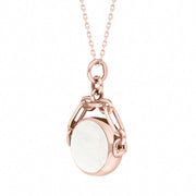 18ct Rose Gold Whitby Jet White Mother Of Pearl Double Sided Swivel Fob Necklace, P209_3.