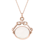 18ct Rose Gold Whitby Jet White Mother Of Pearl Double Sided Swivel Fob Necklace, P209.