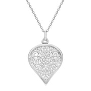 18ct White Gold Bauxite Flore Filigree Large Heart Necklace. P3631.