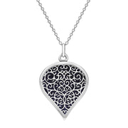 18ct White Gold Blue Goldstone Flore Filigree Large Heart Necklace. P3631.