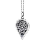 18ct White Gold Blue Goldstone Flore Filigree Large Heart Necklace. P3631._2