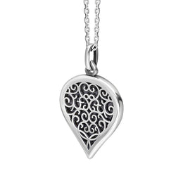18ct White Gold Blue Goldstone Flore Filigree Medium Heart Necklace. P3630._2