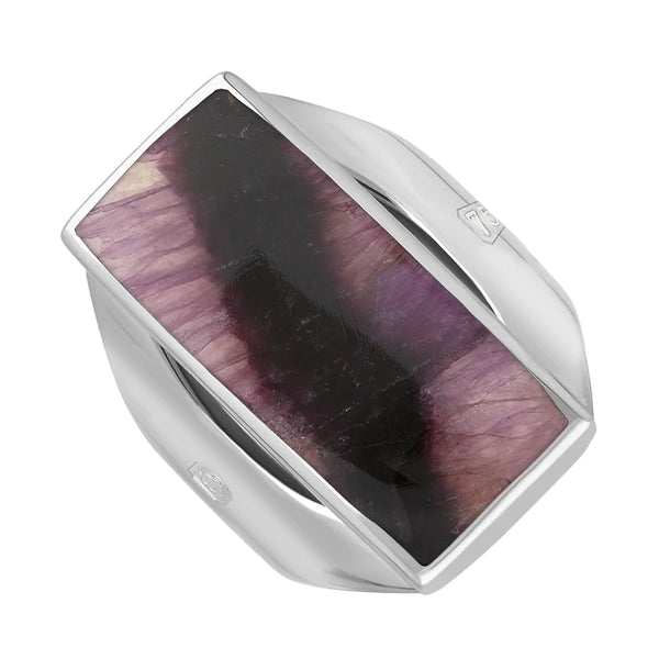 18ct White Gold Blue John Hallmark Medium Oblong Ring. R065_FH