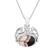 18ct White Gold Blue John Mother Of Pearl Double Sided Oval Swivel Fob Necklace, P104_4.
