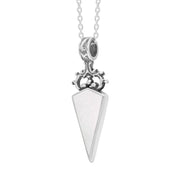 18ct White Gold Blue John White Mother Of Pearl Double Sided Scroll Top Dagger Fob Necklace, P423_3.
