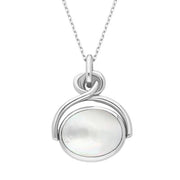 18ct White Gold Blue John White Mother of Pearl Oval Swivel Fob Necklace, P096.
