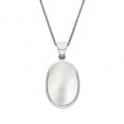 18ct White Gold Blue John White Mother Of Pearl Small Double Sided Fob Necklace, P832_2.