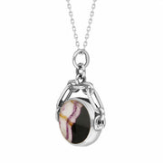 18ct White Gold Blue John White Mother Of Pearl Double Sided Swivel Fob Necklace, P209_3.