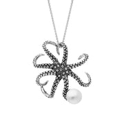 18ct White Gold Freshwater Pearl Bead Octopus Necklace, P3410.