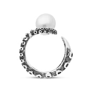 18ct White Gold Freshwater Pearl Bead Swirl Tentacle Ring
