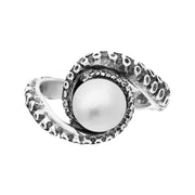 18ct White Gold Freshwater Pearl Bead Twist Tentacle Ring