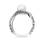 18ct White Gold Freshwater Pearl Bead Twist Tentacle Ring
