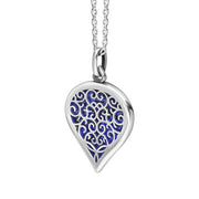 18ct White Gold Lapis Lazuli Flore Filigree Medium Heart Necklace. P3630._2