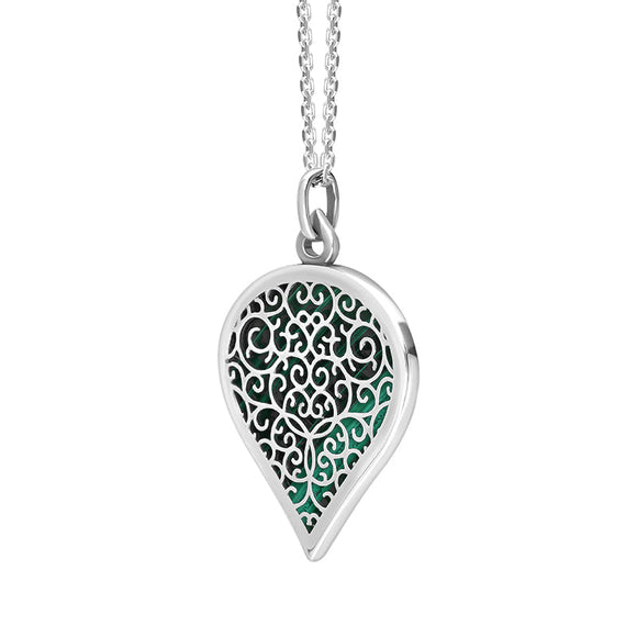 18ct White Gold Malachite Flore Filigree Large Heart Necklace. P3631._2