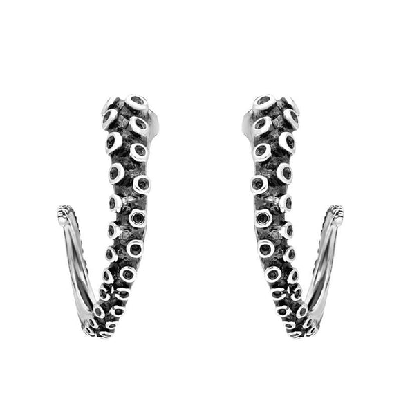 18ct White Gold Tentacle Hoop Earrings, E2460