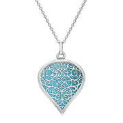 18ct White Gold Turquoise Flore Filigree Large Heart Necklace. P3631.