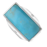 18ct White Gold Turquoise Hallmark Large Oblong Ring. R064_FH.