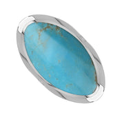 18ct White Gold Turquoise Hallmark Large Oval Ring. R013_FH.