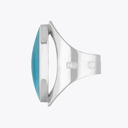 18ct White Gold Turquoise Hallmark Large Oval Ring