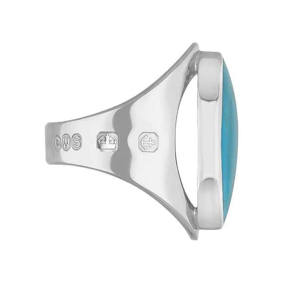 18ct White Gold Turquoise Hallmark Medium Oval Ring