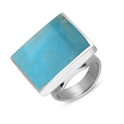 18ct White Gold Sterling Silver Turquoise Hallmark Medium Square Ring. R604_FH.