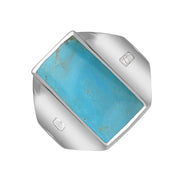 18ct White Gold Turquoise Hallmark Small Oblong Ring. R221_FH