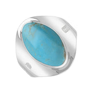 18ct White Gold Turquoise Hallmark Small Oval Ring. R076_FH.