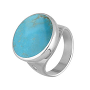 18ct White Gold Turquoise Hallmark Small Round Ring. R609_FH.