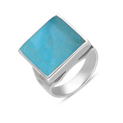 18ct White Gold Turquoise Hallmark Small Square Ring. R603_FH.