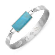 18ct White Gold Turquoise Hallmark Wide Oblong Bangle, B030_FH