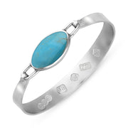 18ct White Gold Turquoise Hallmark Wide Oval Bangle, B020_FH