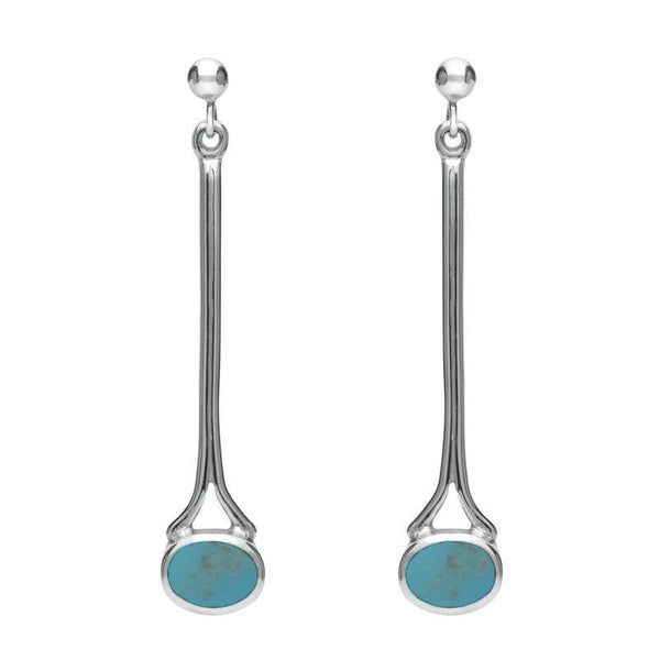 18ct White Gold Turquoise Long Drop Earrings. E094.