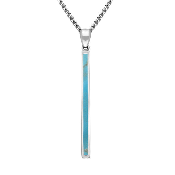 18ct White Gold Turquoise Long Slim Oblong Necklace. P1472.